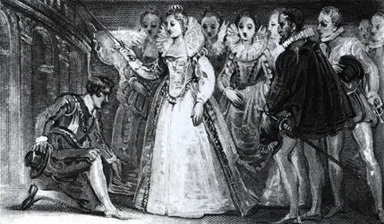 La reine Élisabeth I (1530-1603) adoubant Francis Drake (vers 1540-96) en 1581